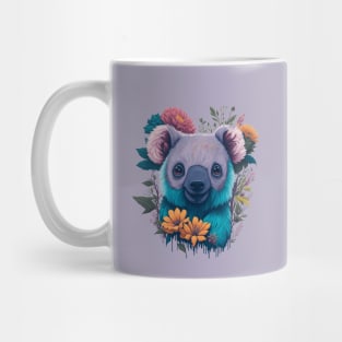 Cute smiling Koala bear with florals  t-shirt design, apparel, mugs, cases, wall art, stickers, travel mug Mug